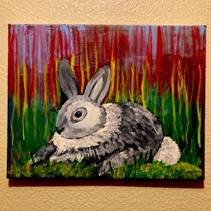 “Monochrome Barnyard Bunny” original acrylic painting by Jenilynchanted
